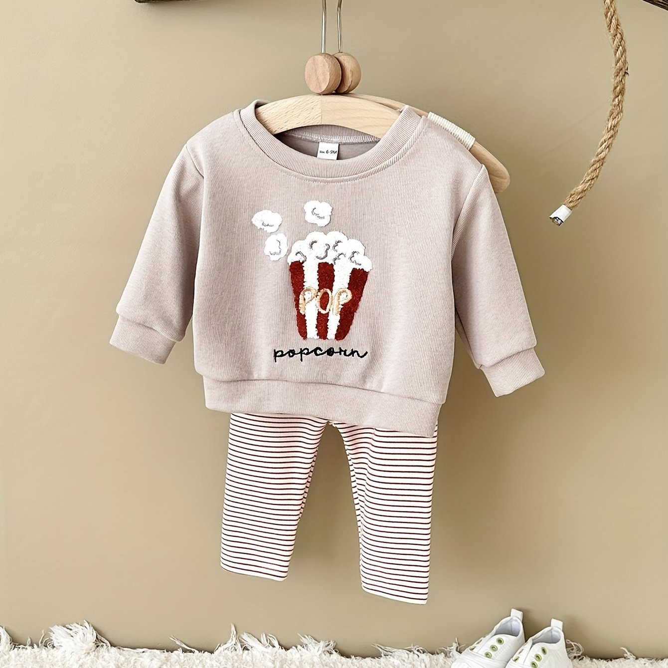 cozy cute cartoon popcorn embroidered long sleeve top pants - Temu | Temu Affiliate Program