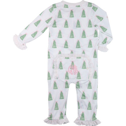 Green And Pink Knit Ribbons And Christmas Trees Zipper Pajamas | Cecil and Lou