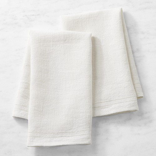 Linen Double Hemstitch Towels, Set of 2, White | Williams-Sonoma