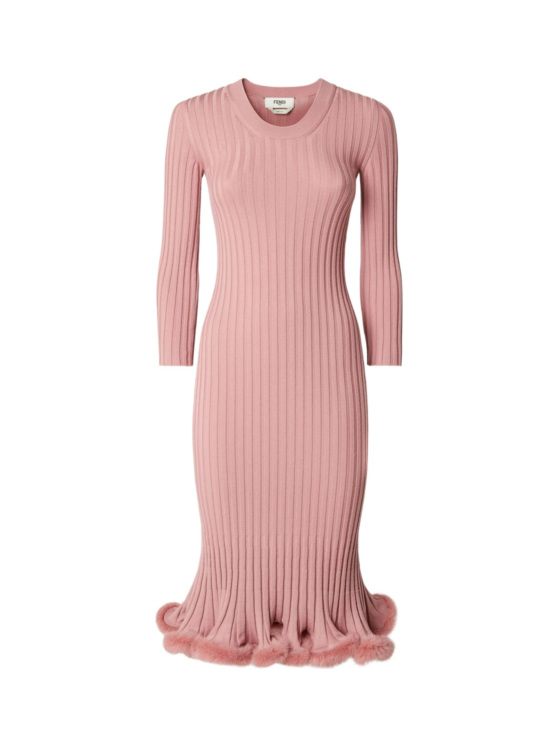 Fendi Flared-Edge Ribbed-Knit Midi Dress | Senser US