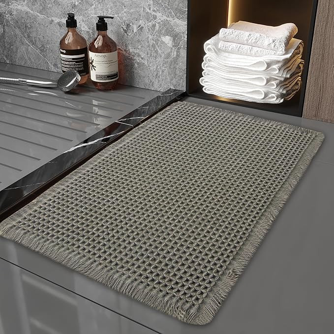 Bathroom Rugs Waffle Bathroom mat Boho Bath mat Super Absorbent Non Slip Bath Rugs, Washable, Ult... | Amazon (US)