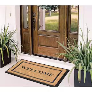 A1 Home Collections A1HC Welcome Border Beige 24 in x 39 in Rubber and Coir Heavy-Duty Outdoor En... | The Home Depot