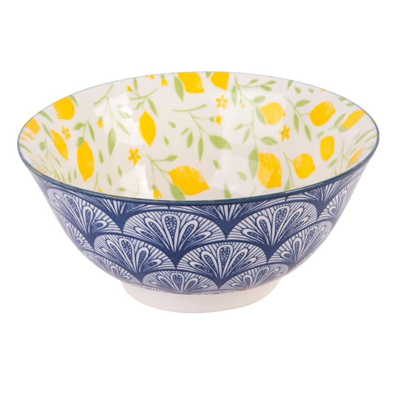 White & Blue Lemon Print Bowl, 4.5" | At Home