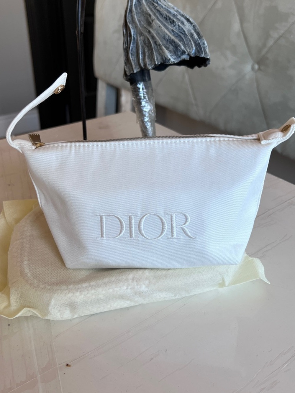 New! Dior White Embroidered Logo Cosmetic Pouch | Poshmark