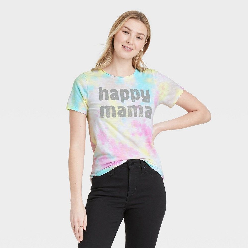 Women's Mother's Day Happy Mama Multi Tie-Dye Short Sleeve Graphic T-Shirt - M | Target