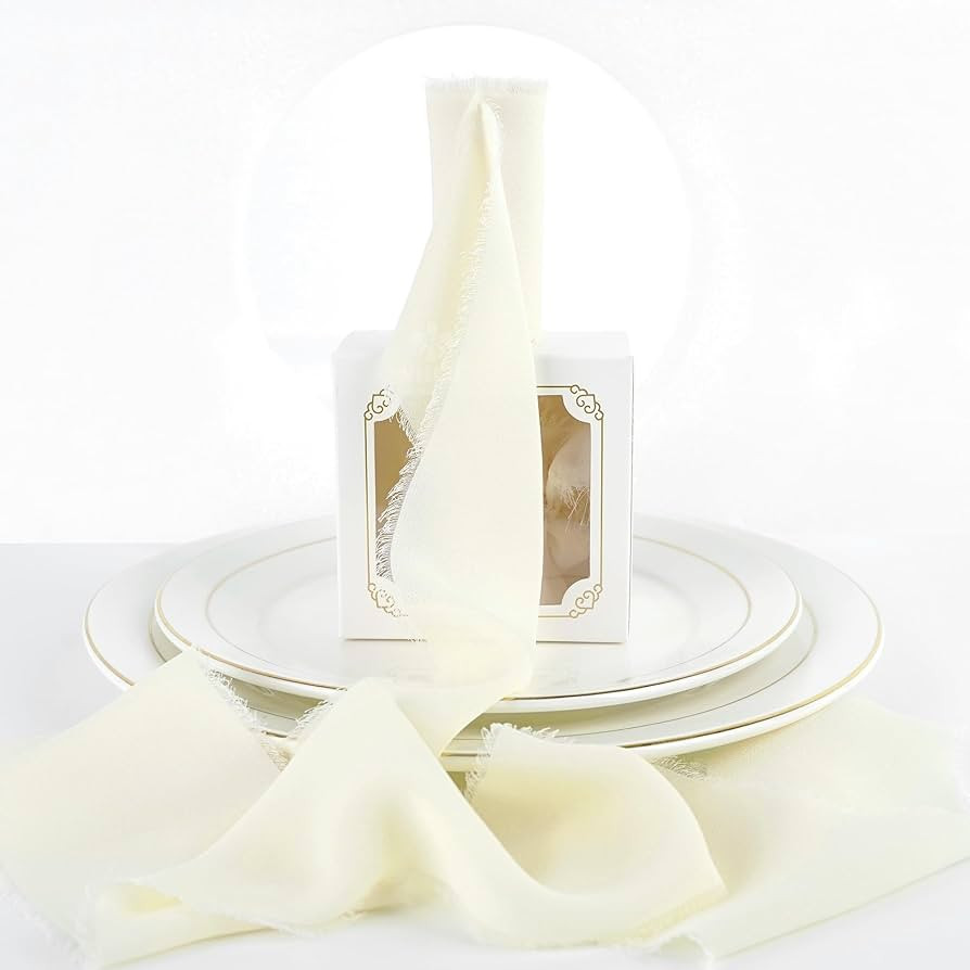 MEEDEE Ivory Chiffon Ribbon - 3 Inch Frayed Edge Cream Silk Ribbon for Crafts, Wedding Favors & B... | Amazon (US)