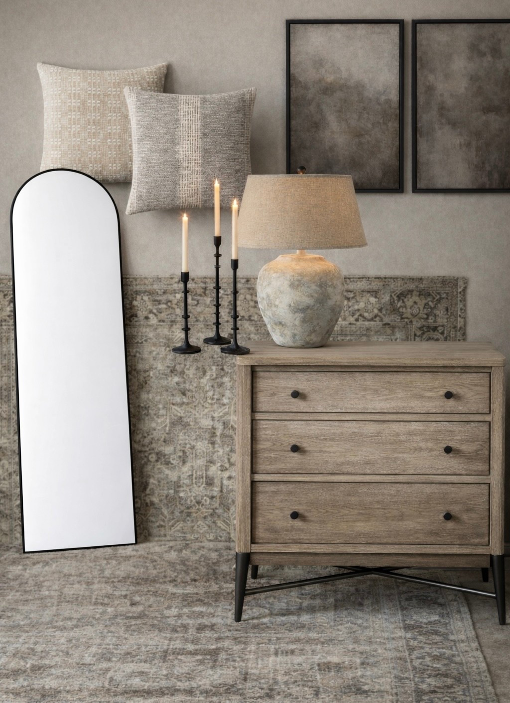 Neutral Wayfair Bedroom Finds — Warm Wood Nightstand, Arched Mirror & Textured Decor

Follow @farmtotablecreations on Instagram for more neutral home inspiration 🤍

Sharing a few beautiful Wayfair finds that create a calm, layered bedroom look. The warm wood nightstand adds richness, while the arched floor mirror brings height and softness to the space. I paired them with textured neutral pillows, moody abstract artwork, classic black candlesticks, and a stone-look lamp for that cozy, designer feel without overwhelming the room. These are timeless pieces that work in almost any neutral home and instantly make a space feel warm, elevated, and pulled together.

#nightstand #bedroomdecor #bedroomfurniture #homedecor #neutraldecor #wayfairfinds #tablelamp #throwpillows #wallart #mirror #bedroomideas #homefinds #decorfinds #ltkhome

#LTKHome #LTKSaleAlert