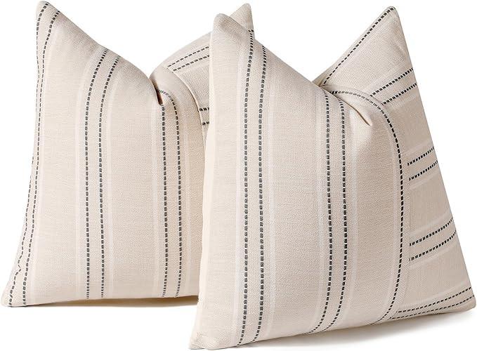 Hckot Decorative Throw Pillow Covers 18x18 Textured Striped Pillow Covers Linen Farmhouse Decor C... | Amazon (US)