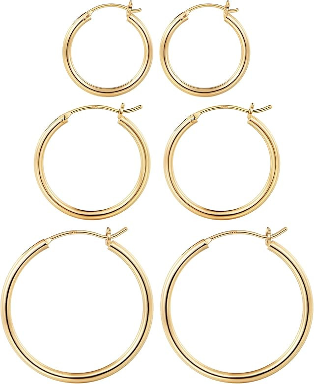 M MOOHAM Gold Hoop Earrings for Women, 14K Real Gold Steling Silver Post Hypoallergenic Hoops Ear... | Amazon (US)