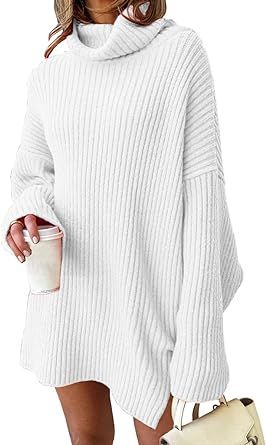 EFAN Womens Oversized Turtleneck Sweater Dress Batwing Sleeve Trendy Pullover Ribbed Knit Dress | Amazon (US)