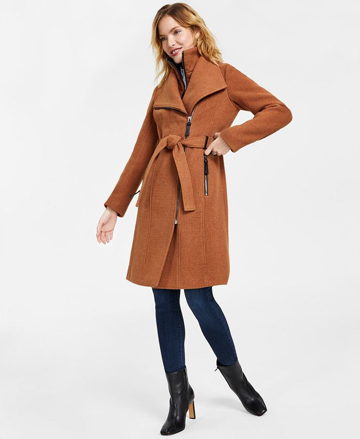 Calvin Klein Women's Faux-Leather Trim Belted Wrap Coat, Created for Macy's & Reviews - Coats & J... | Macys (US)