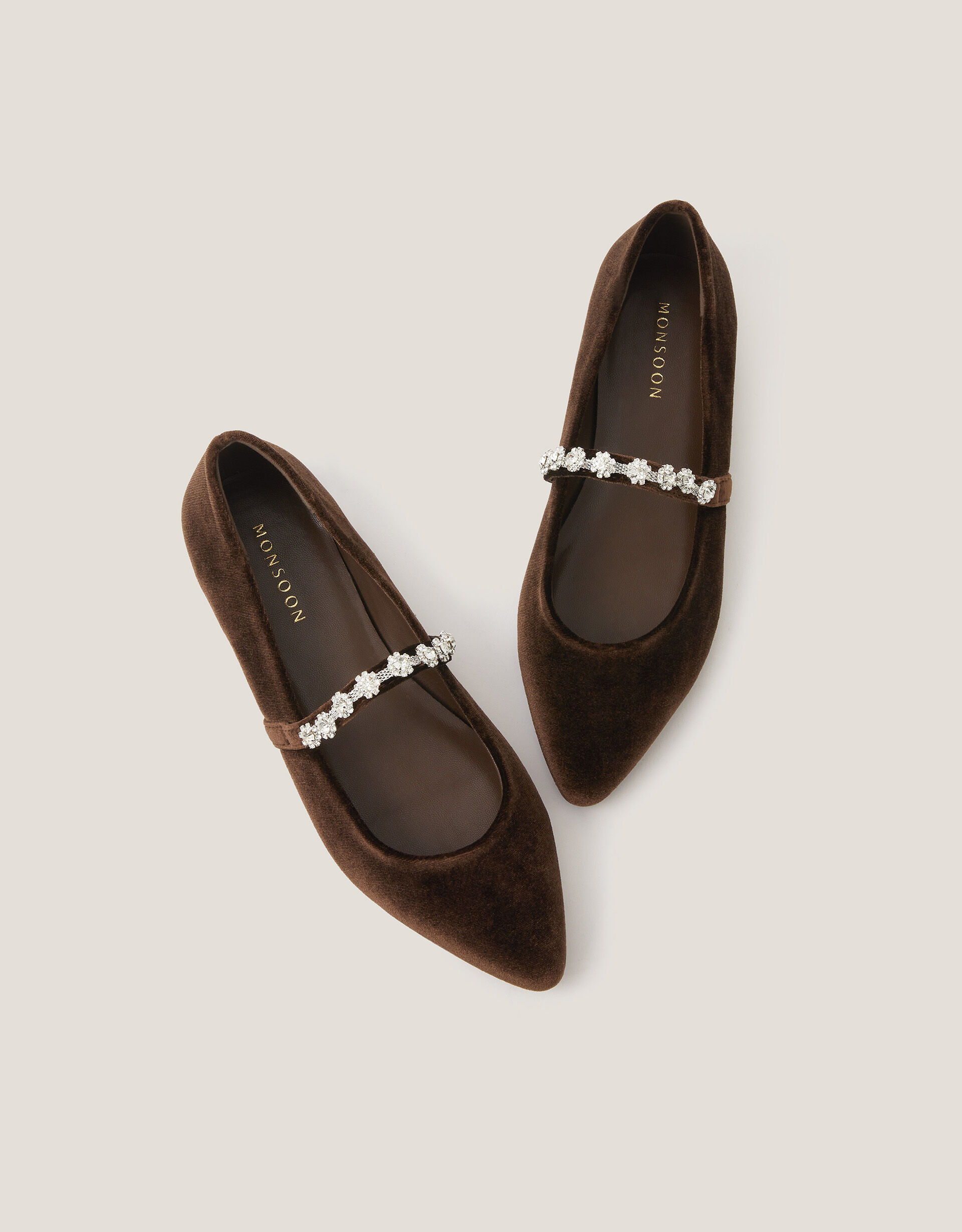 Elia Embellished Velvet Pumps Brown | Monsoon (UK)
