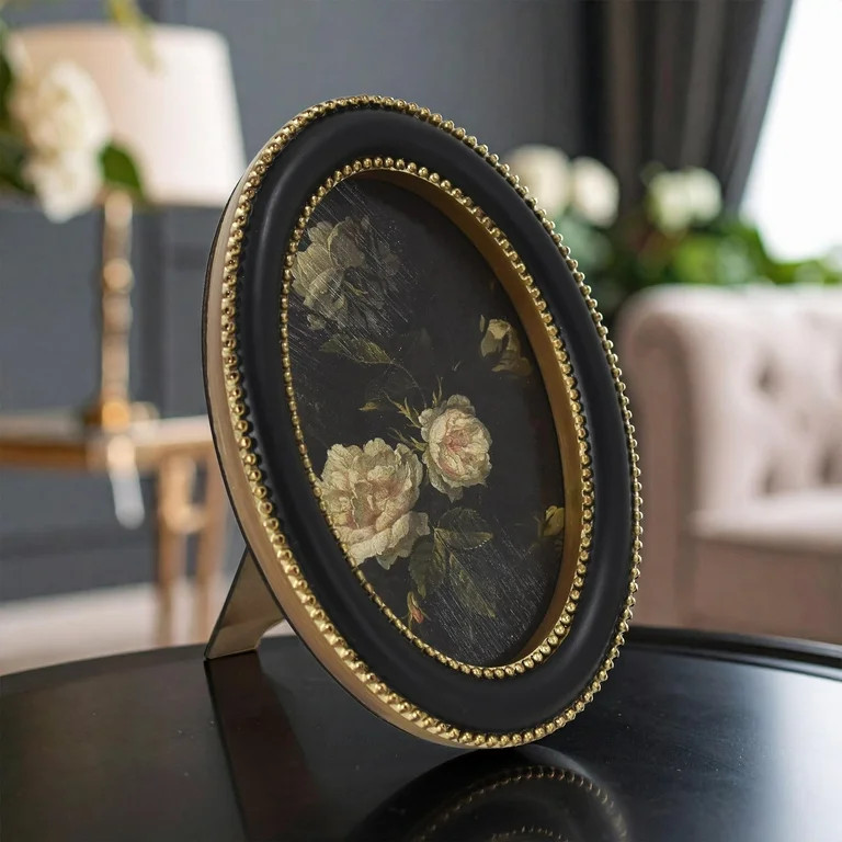 Home Decor Collection Black Round Wall Art or Tabletop, White Rose Floral Print by Antoine Monnoy... | Walmart (US)