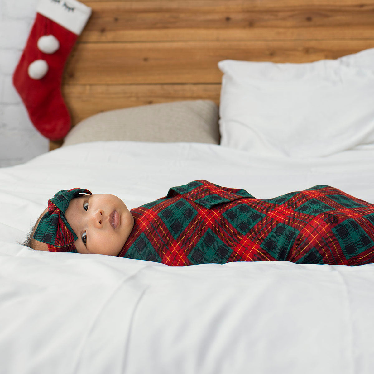 Tartan Bamboo Viscose Swaddle + Headband Set | Little Sleepies