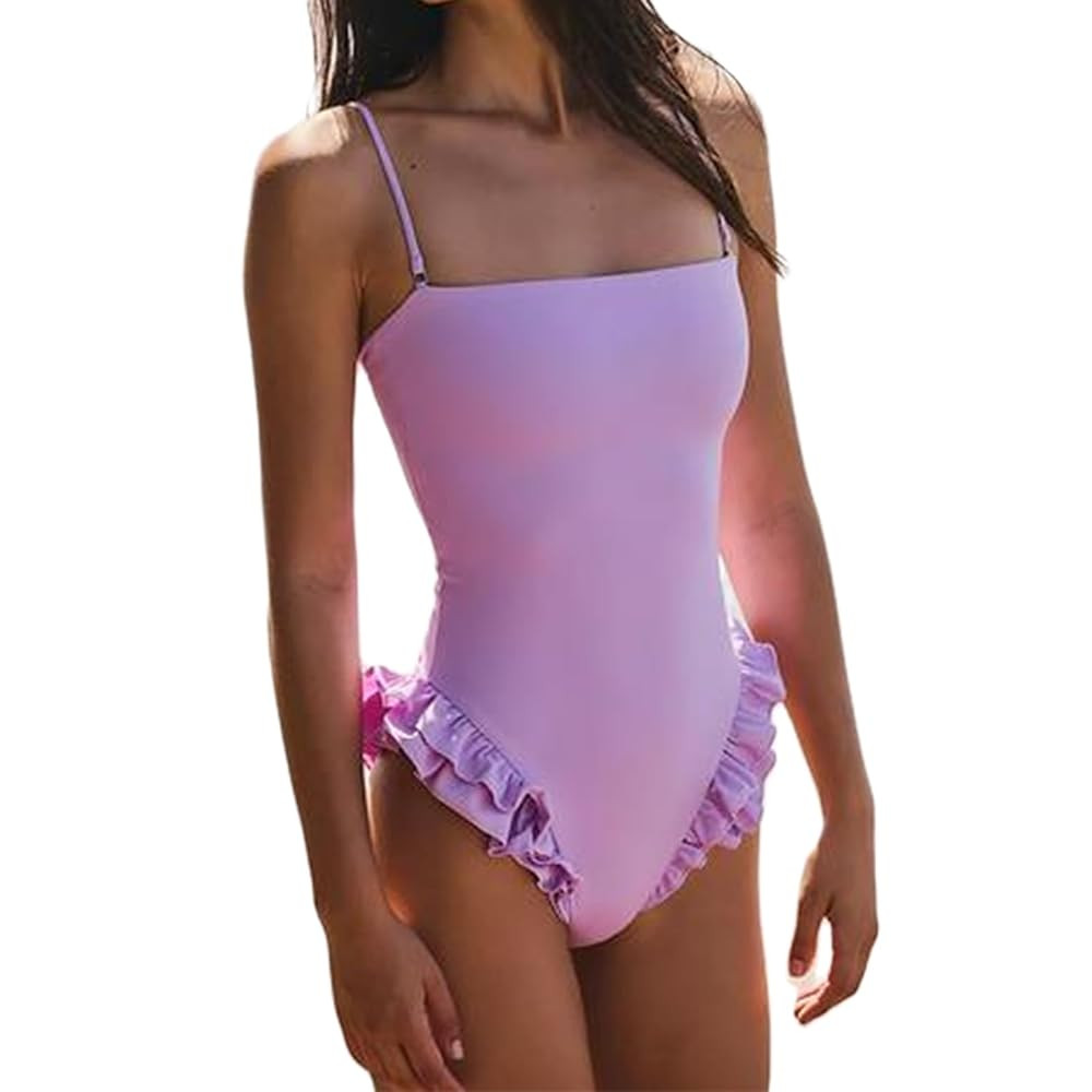 FOMOYUU Womens Ruffle Swimsuit Y2k One Piece Bathing Suit Spaghetti Strap Square Neck Tummy Contr... | Amazon (US)