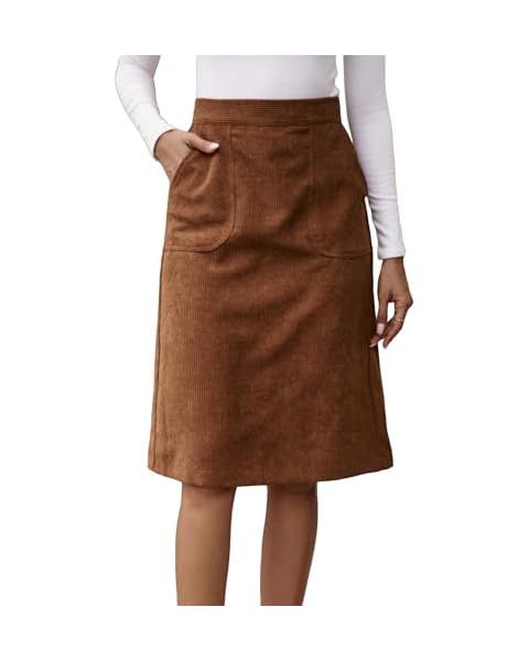 SweatyRocks Women's High Waisted A Line Long Corduroy Skirt Elegant Solid Work Office Midi Skirts | Amazon (US)
