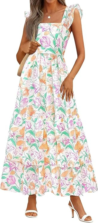 BTFBM Spring Dresses for Women 2026 Sleeveless Boho Floral Maxi Wedding Guest Dress Beach Vacatio... | Amazon (US)
