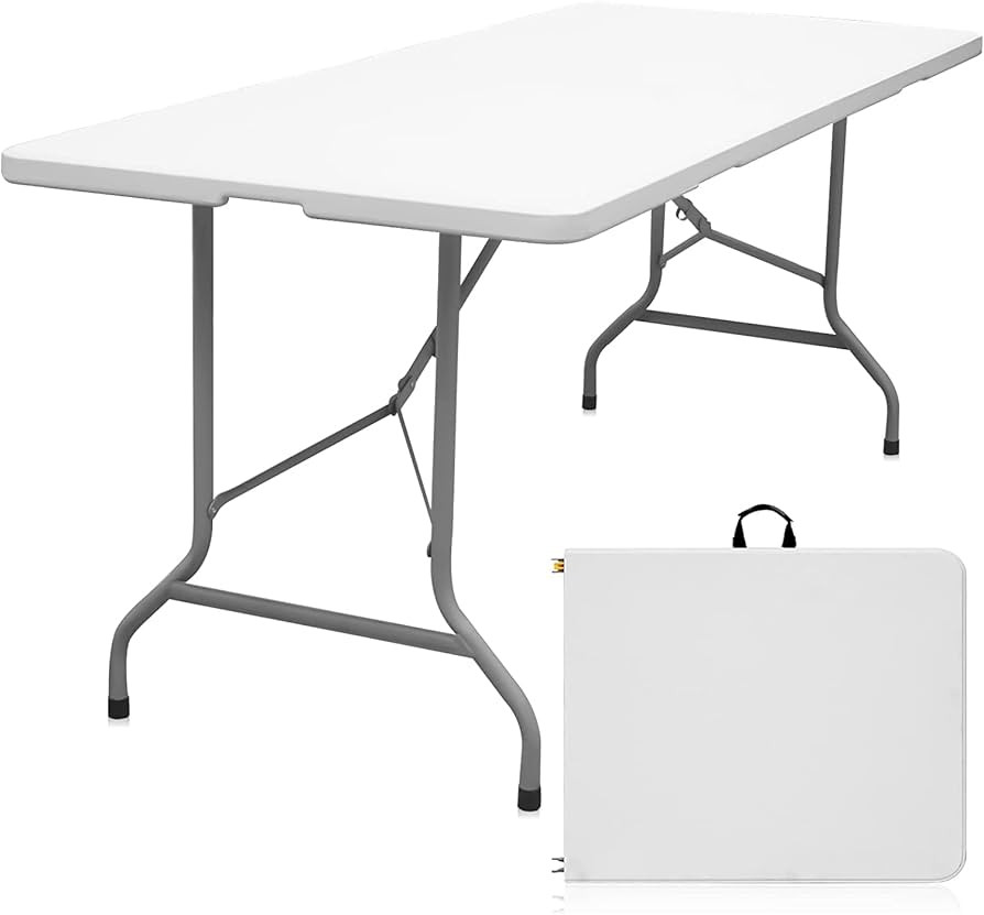 Folding Table 6ft Portable Heavy Duty Plastic Fold-in-Half Utility Foldable Table Plastic Dining ... | Amazon (US)
