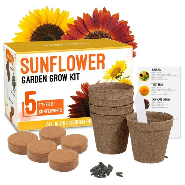 Sunflower Grow Kit - Grow 5 Different Sunflowers - A Complete Beginner Gardeners Gift Growing Set... | Walmart (US)