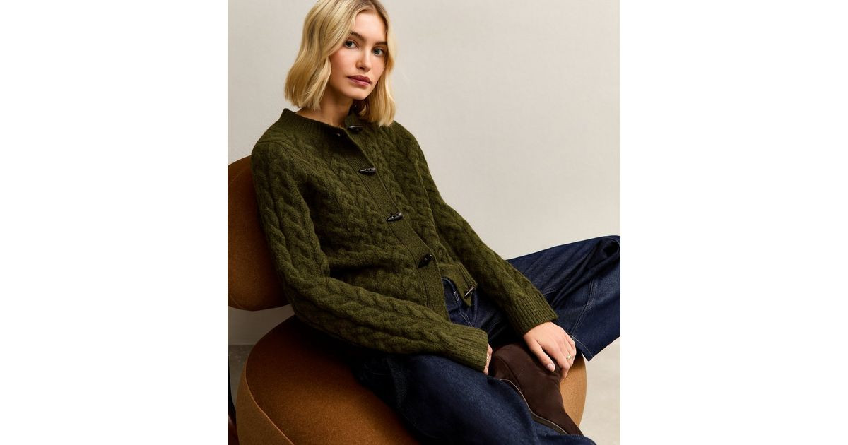 Khaki Cable Knit Toggle Fastening Cardigan | New Look | New Look (UK)
