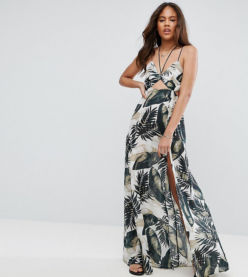 ASOS TALL Beach Maxi Dress With Strap Detail in Mono Palm Print - Multi | ASOS US