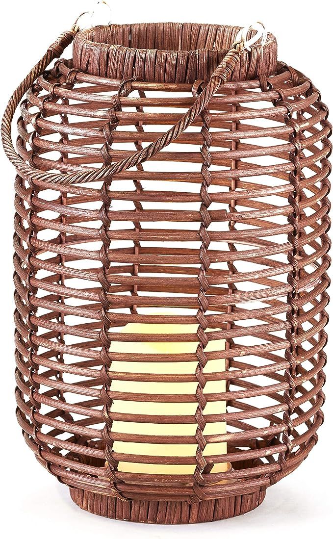 The Lakeside Collection Wicker and Rattan LED Candle Lantern with Cage Look - Natural - Large | Amazon (US)