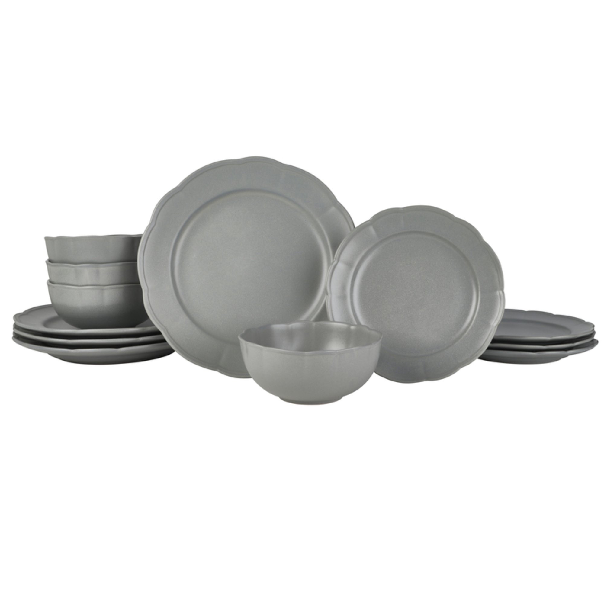 Beautiful Scallop Stoneware Dinnerware 12 Piece Set Cornflower Blue by Drew Barrymore - Walmart.c... | Walmart (US)