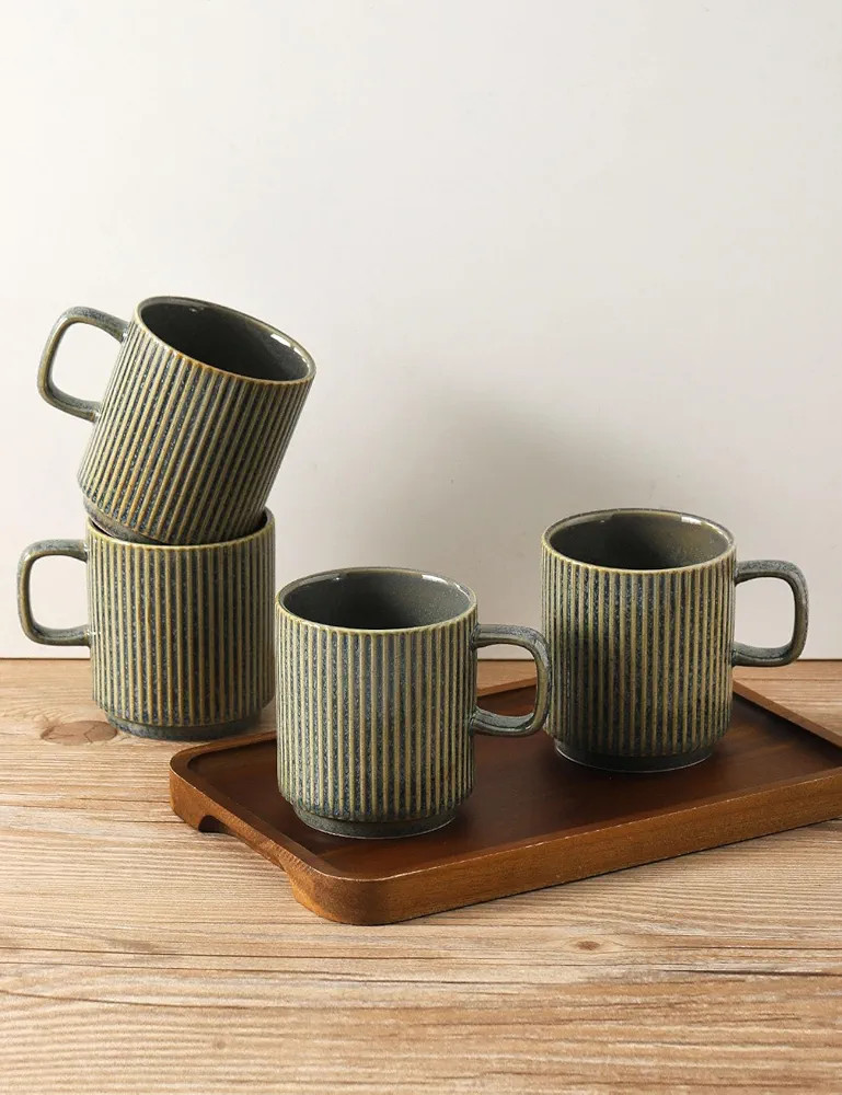 Coffee Mugs Set of 4, Ceramic Ribbed Tea Coffee Cups with Handle, Large Porcelain Mug for America... | Amazon (US)