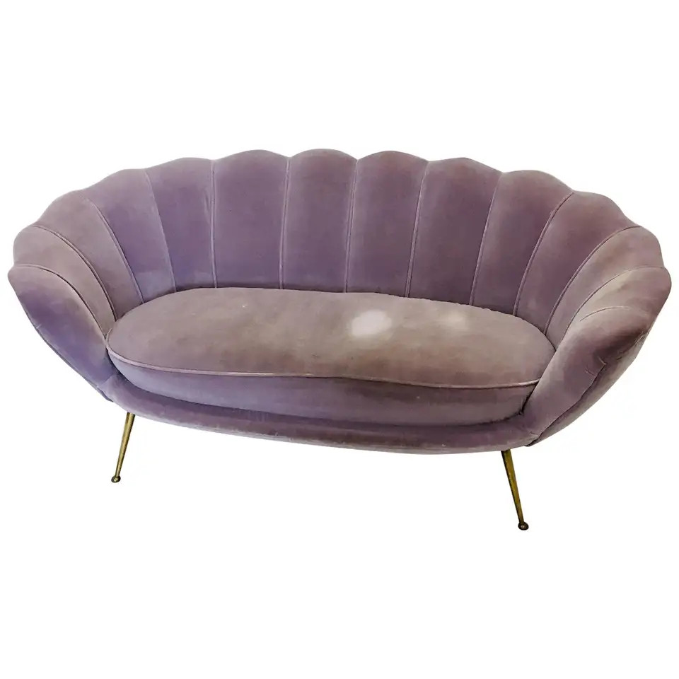 Midcentury ETRA Italian Loveseat Light Purple Velvet Sofa Style of Marco Zanuso | 1stDibs