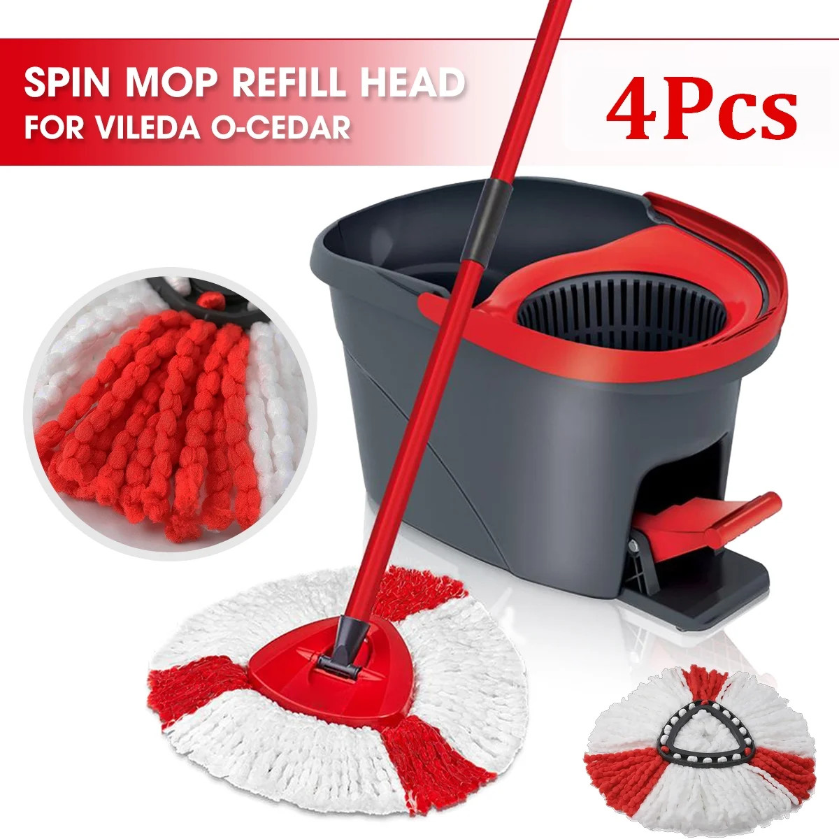 4Pcs 360° Microfiber Spin Mop Easy Clean Refill Mopping Replacement Heads For Vileda Easy Wring ... | Walmart (US)