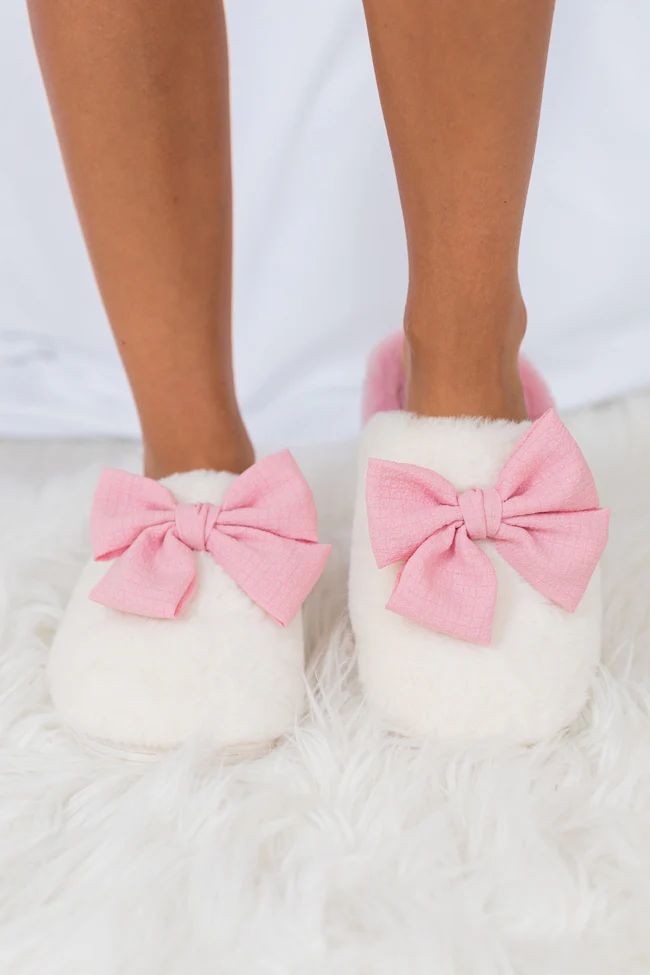 Fur Bow Slippers | Pink Lily