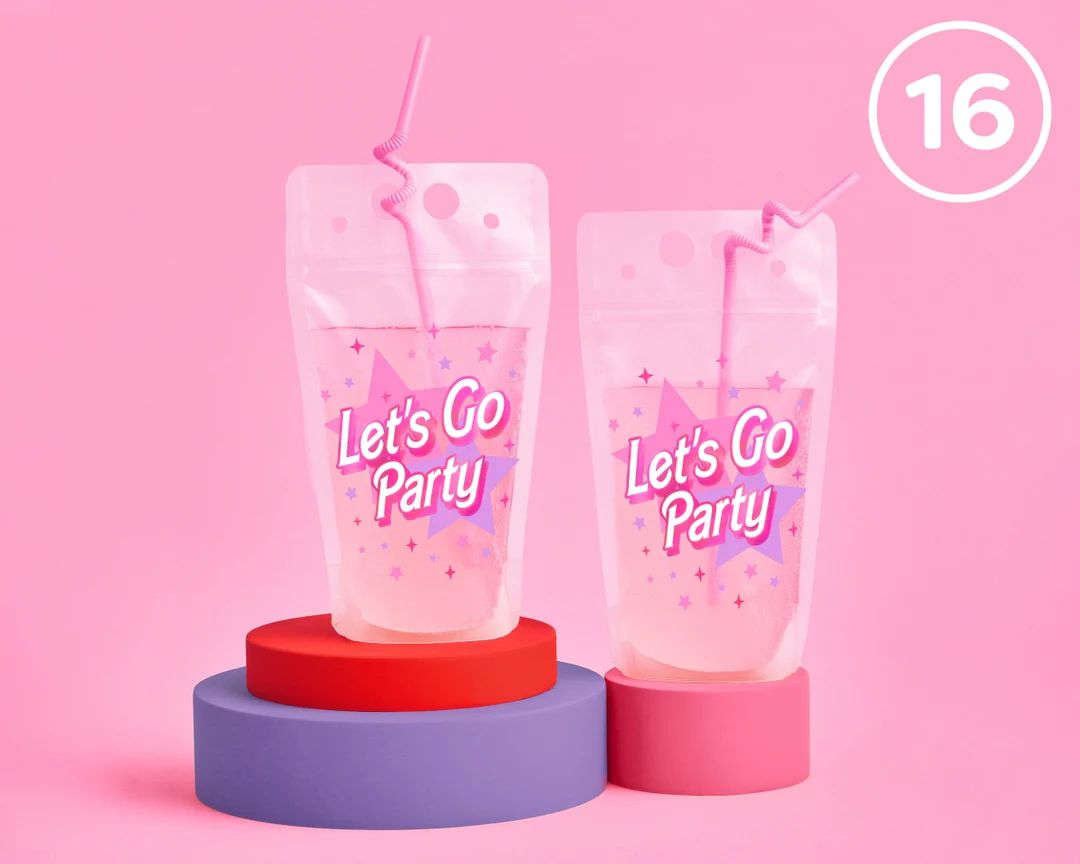 Xo Fetti Let's Go Party Pink Drink Pouches 16 Count - Etsy | Etsy (US)