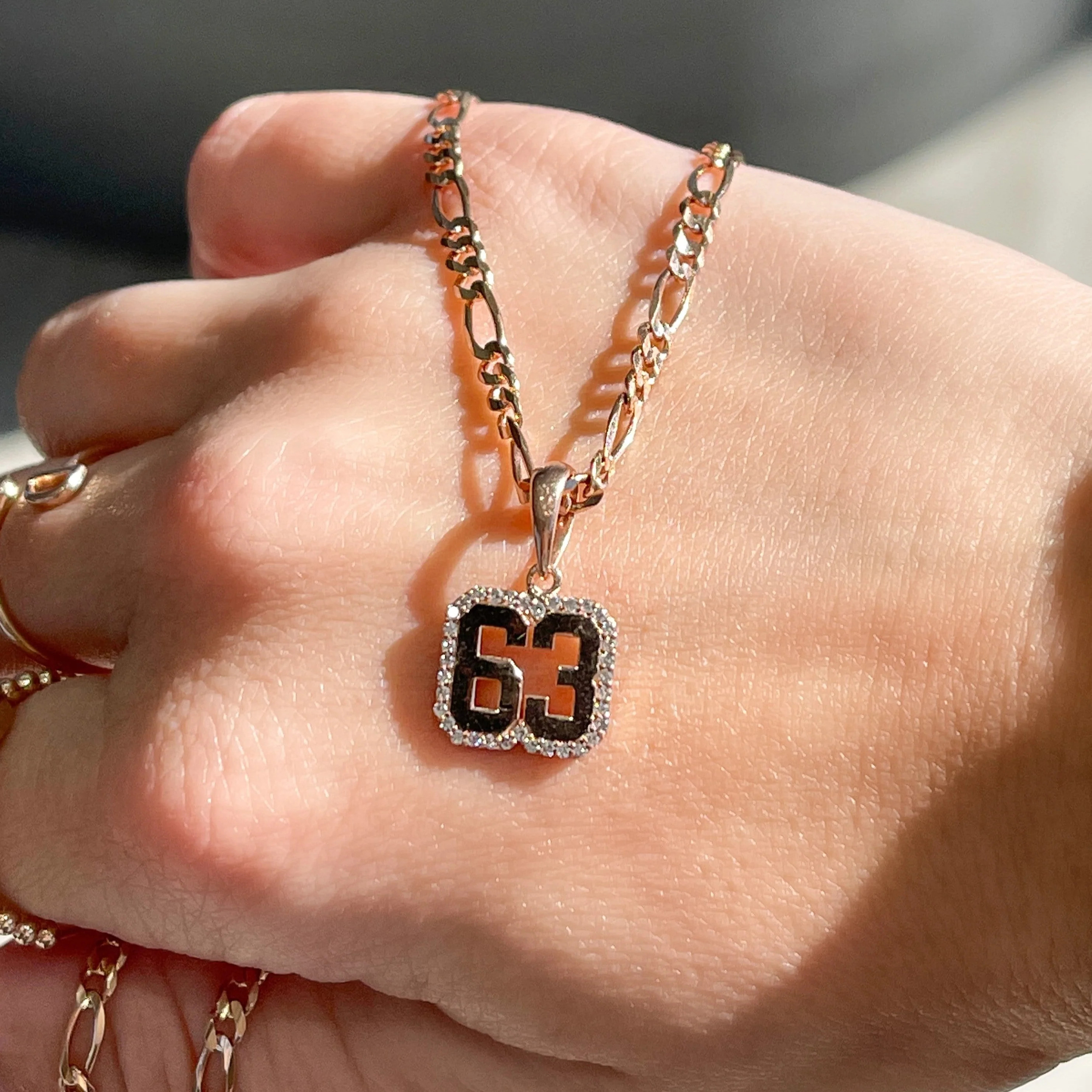 Diamond Outlined Number Necklace on Figaro Chain | Happy Jewelers