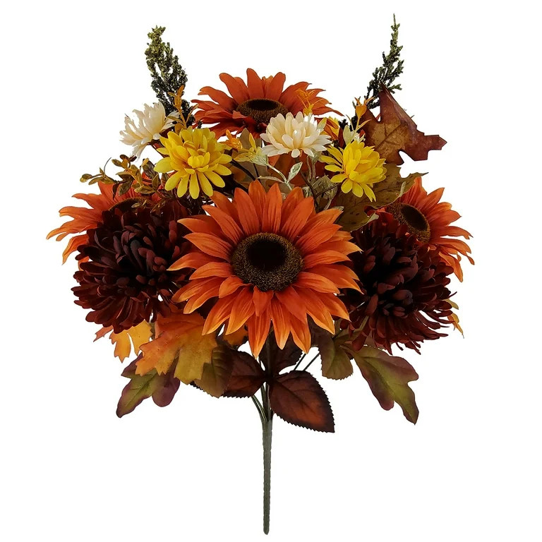 Mainstays 18.5in Indoor Artificial Orange Sunflower and Mum Bouquet. | Walmart (US)