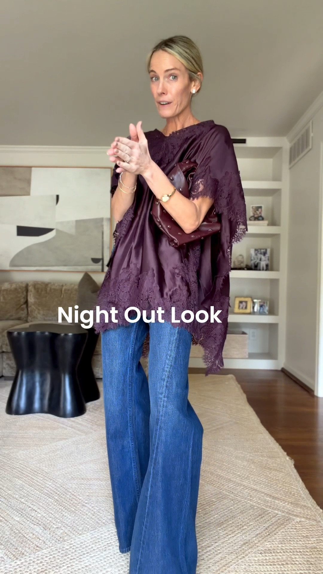 The most loved silky cape!
Paired with a wide leg denim for night out look.
Love!
@anthropologie #anthropartner