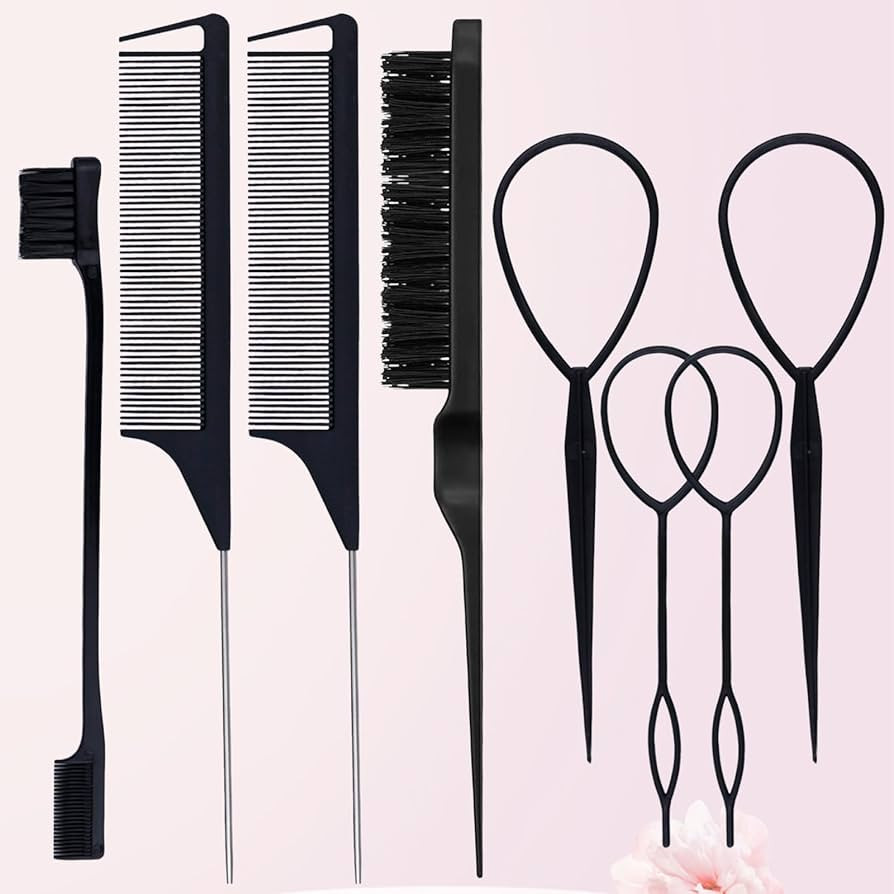 8Pcs Hair Styling Combs Set Include 4Pcs Topsy Hair Tail Tools 1Pcs Bristle Teasing Hair Brush 2P... | Amazon (UK)