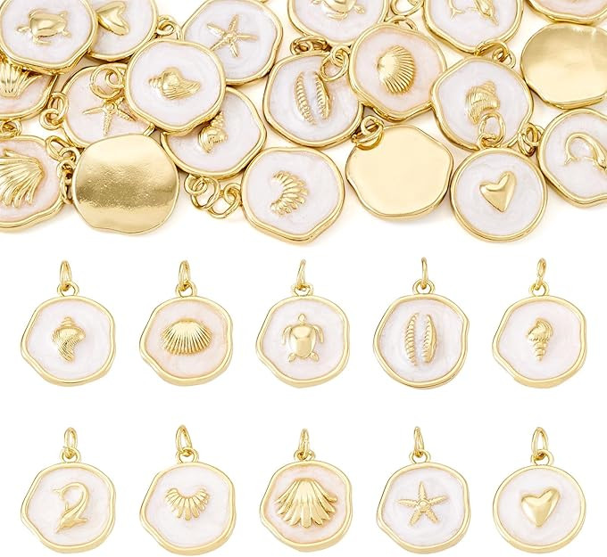 Amazon.com: Beadthoven 20pcs Ocean Sea Enamel Charms, Sea Turtles Starfish Spiral Con Shells Fish... | Amazon (US)