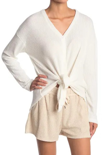 Thermal Knit Tie Front Button Down Top | Nordstrom Rack
