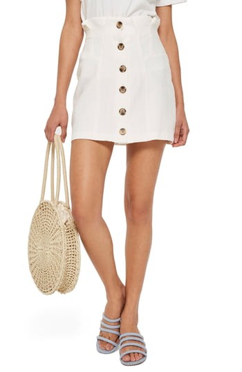 Women's Topshop Paperbag Waist Button Front Skirt, Size 2 US (fits like 0) - Ivory | Nordstrom