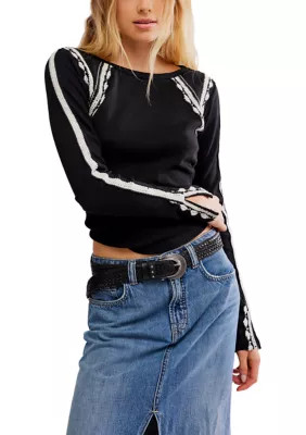 Free People Women's Lost Love Long-Sleeve Top, Black, XL | Belk