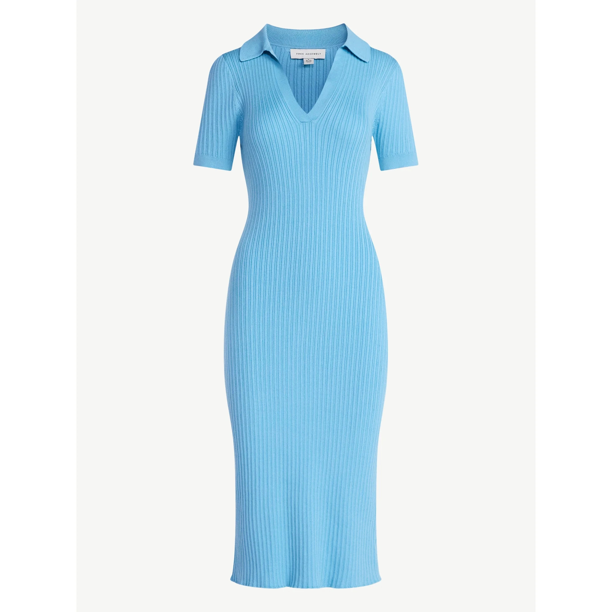 Free Assembly Women's Ribbed Polo Midi Dress with Short Sleeves, Sizes XS-XXL | Walmart (US)
