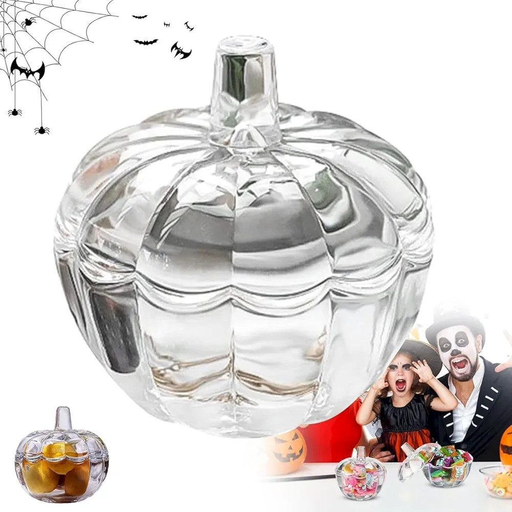Halloween Glass Candy Jar with Lid, Pumpkin Jar Trinket Organizer, Candy Cookie Clear Storage for... | Amazon (US)