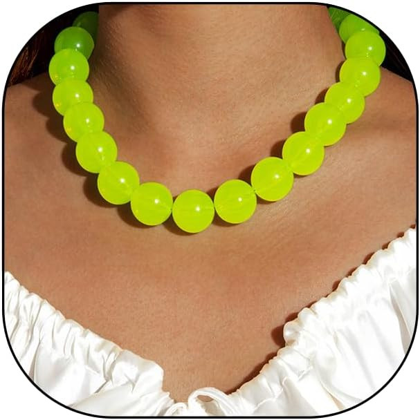 Hewill Colorful Chunky Beaded Necklace for Women Blue Green Pink Red Beads Choker Necklaces Acryl... | Amazon (US)