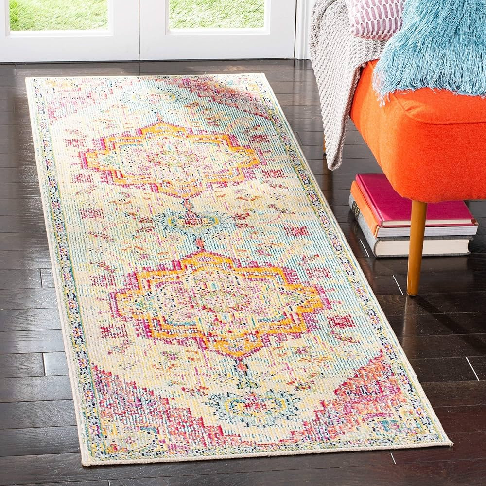 SAFAVIEH Crystal Collection Runner Rug - 2'2" x 9', Light Blue & Fuchsia, Medallion Distressed De... | Amazon (US)