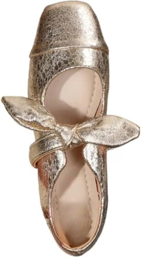 Faithgee Ballet Flats for Women with Ties Strap Mary Jane Square Toe Bowknot Slip on Metallic Sho... | Amazon (US)