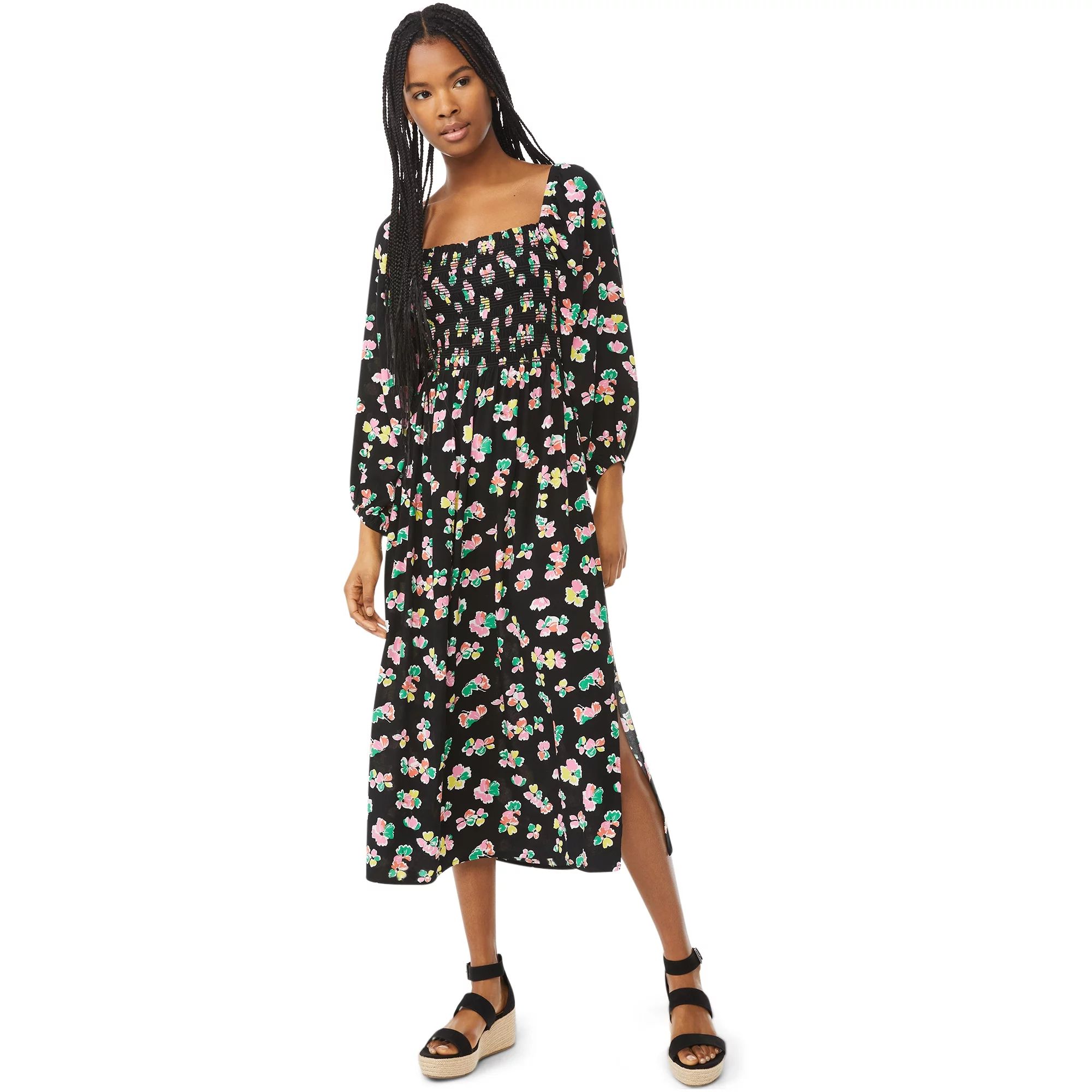 Scoop Women's Square Neck Midi Dress | Walmart (US)