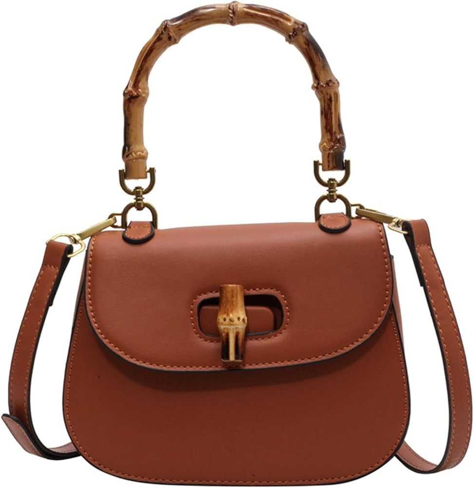 Women's Leather Tote Handbags,Bamboo Shaped Top Handle Satchel Crossbody Bag Vintage Shoulder Bag | Amazon (US)