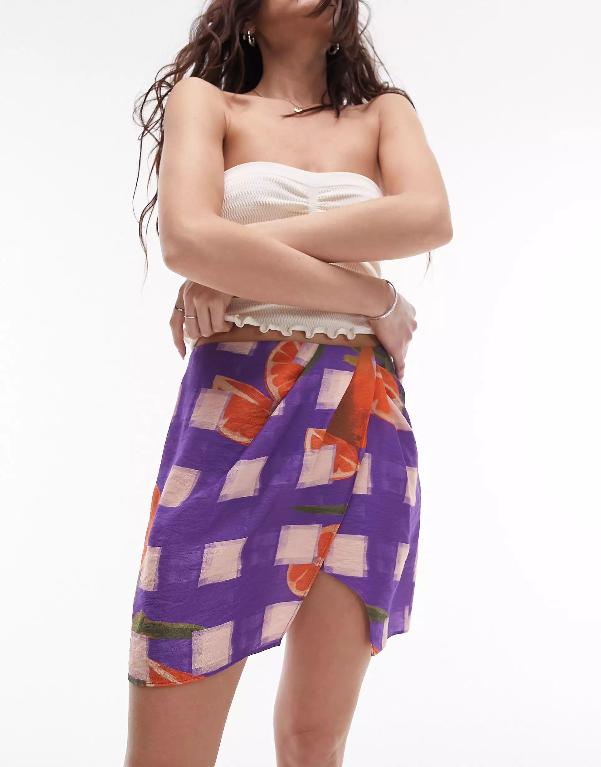 Topshop orange check printed mini skirt in purple | ASOS (Global)