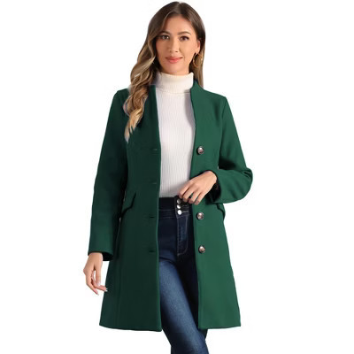 INSPIRE CHIC Women's Elegant Winter V Neck Single Breasted Long Overcoat Small Dark Green | Target