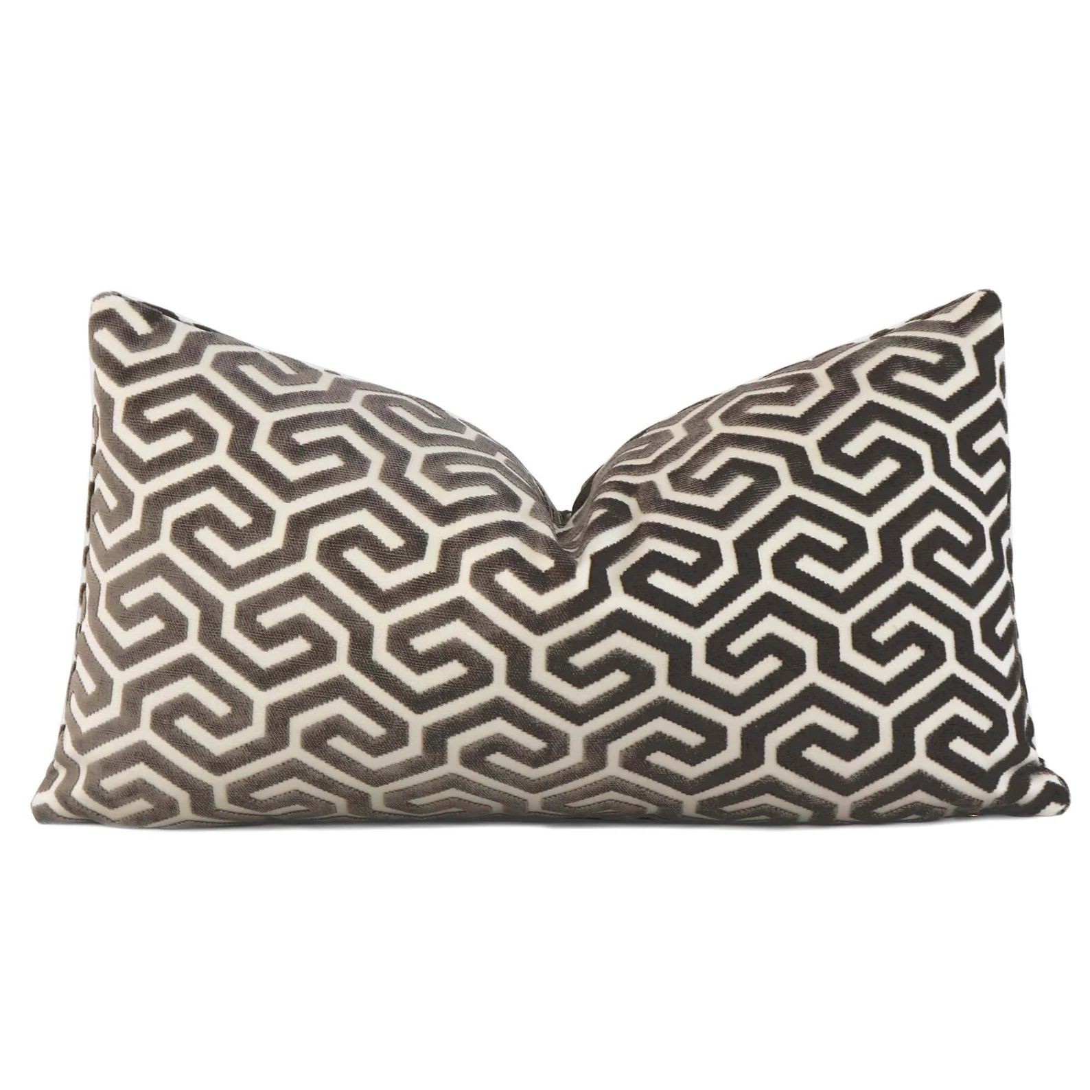 Cut Velvet Ming Fret Taupe Lumbar Pillow Cover with Zipper, Schumacher Geometric Maze Accent Toss... | Etsy (US)